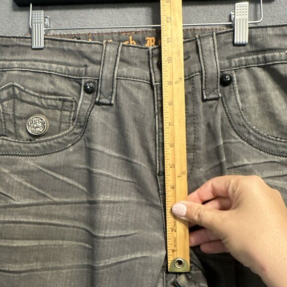 Rock Revival Russell Slim Straight Jeans Mens Size 33 Gray Embroidered - Picture 9 of 13